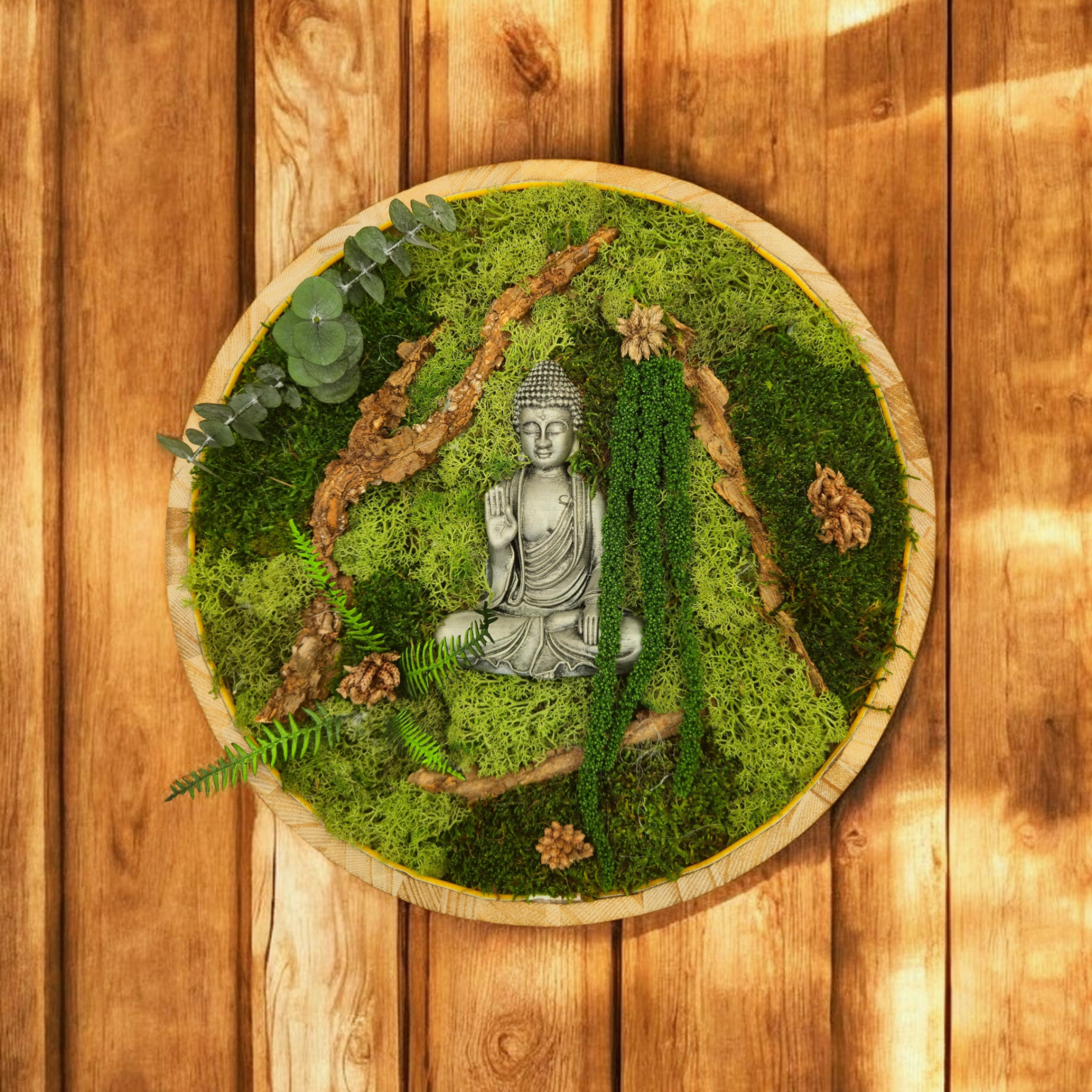 Cadre végétal stabilisé avec bouddha assis